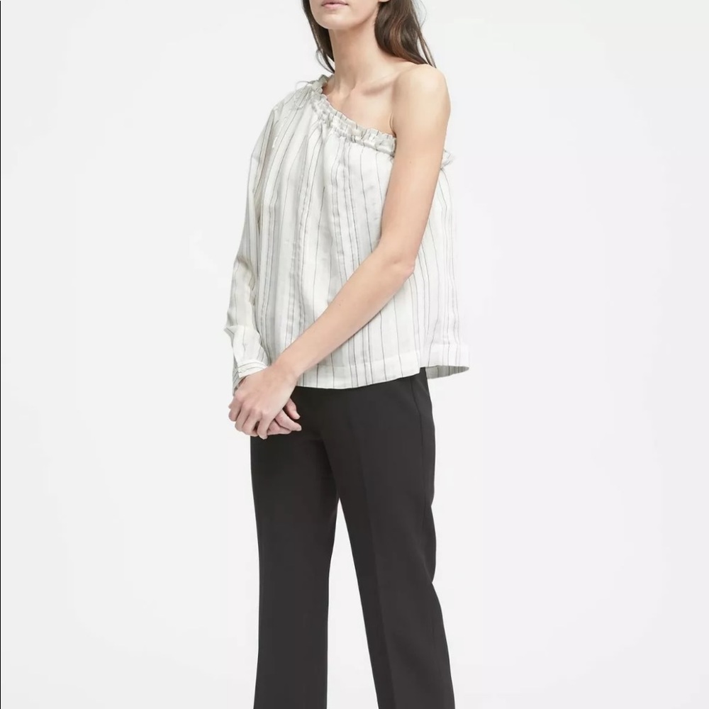 Banana Republic Women One Shoulder Long Sleeve Swing Tie Blouse Top S NWT
